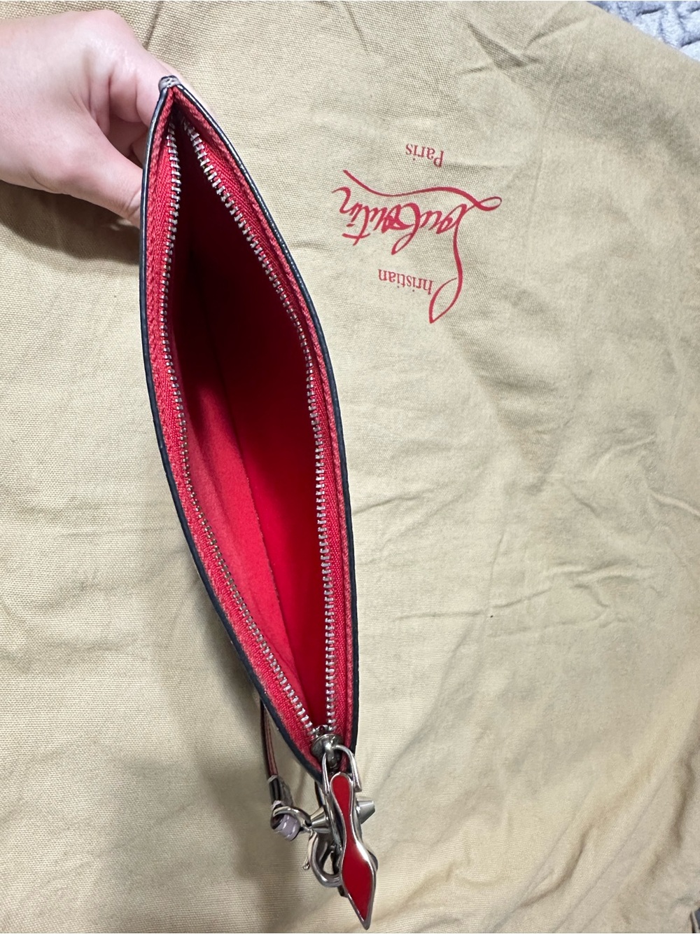Christian Louboutin Large Cabata Tote Bag with Matching Pouch Beige/Taupe & Red - Picture 9 of 9